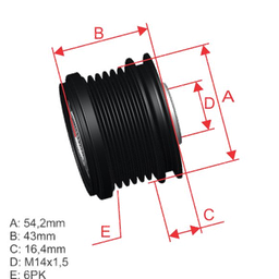 [5696.005.21] POLEA RUEDA LIBRE FORD FIESTA VI FOCUS II MAZDA 3 1.6 VOLVO C30 C70 S40 V50 6X14 8666579 237610332 5501