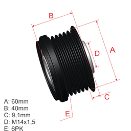 [5696.005.44] POLEA RUEDA LIBRE CITROEN C1 04-14 PEUGEOT 108 05-14 TOYOTA AYGO B4 05-04 6X14 274150Q010 535027710