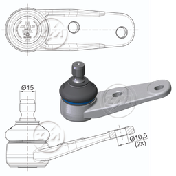 [51ZM-47012302] ROTULA VOLKSWAGEN GOL 80 PARATI 82 SAVEIRO 82 VOYAGE 81 IC:Ø15 0 DM:Ø10 5 ETC:68N.M INFERIOR IZQ